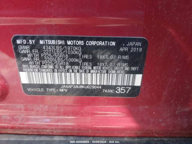 2019 MITSUBISHI OUTLANDER SPORT JA4AP3AU8KU029044 Photo 8