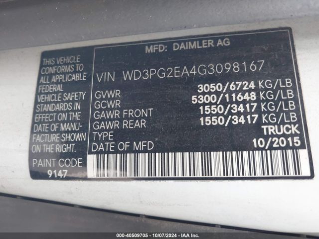 WD3PG2EA4G3098167 Mercedes-Benz Metris