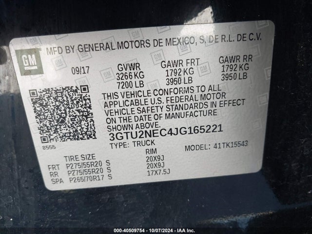 GMC Sierra 1500 Slt 2018 3GTU2NEC4JG165221 Image 9
