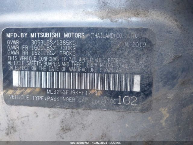 ML32F3FJ9KHF12147 Mitsubishi Mirage G4 Es/rf
