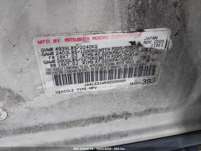 2009 MITSUBISHI OUTLANDER JA4LS31WX9Z008489 Photo 8