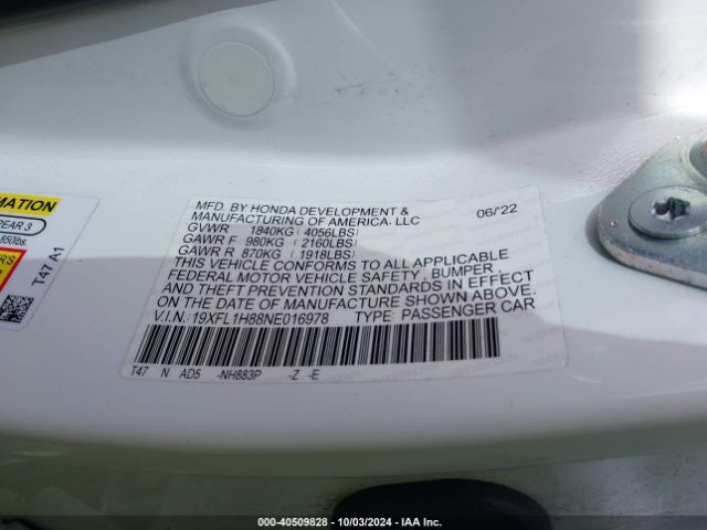 19XFL1H88NE016978 Honda Civic Sport Touring