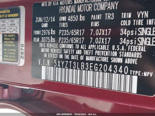 5XYZT3LB3EG204340 Hyundai Santa Fe Sport 2.4l