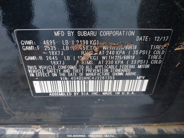 4S4BSANC4J3281355 Subaru Outback 2.5i Limited