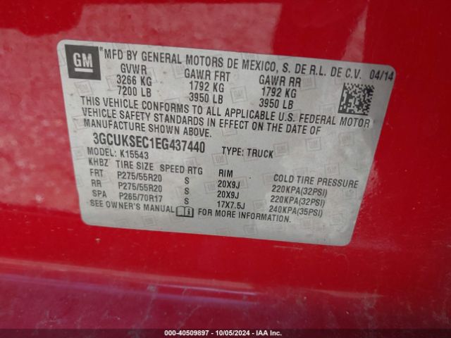 3GCUKSEC1EG437440 Chevrolet Silverado 1500 1lz