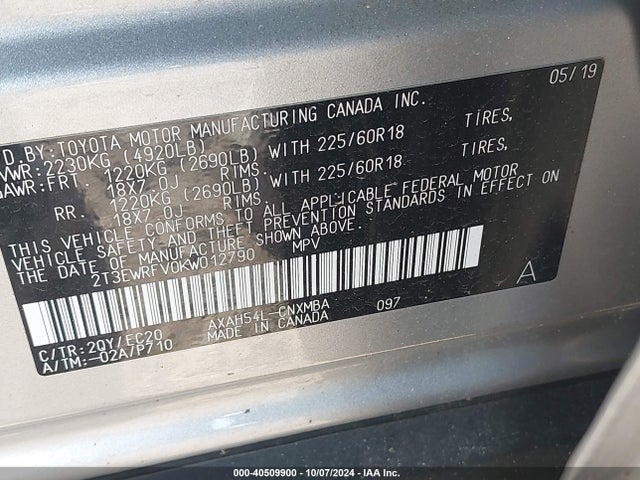 2T3EWRFV0KW012790 Toyota Rav4 Hybrid Xse