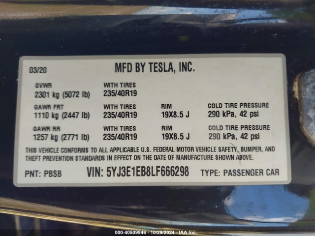 2020 TESLA MODEL 3 5YJ3E1EB8LF666298 Photo 8