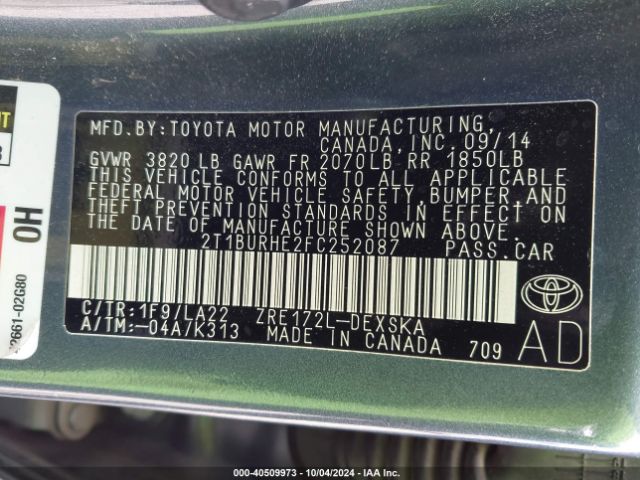 2T1BURHE2FC252087 Toyota Corolla S Premium