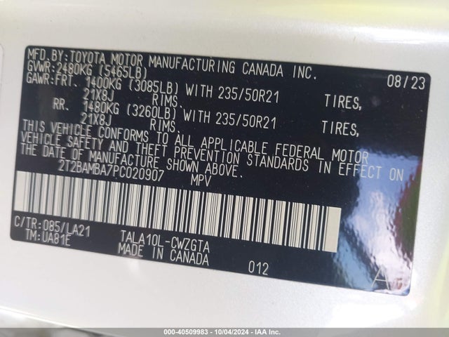 2T2BAMBA7PC020907 Lexus Rx 350 Luxury
