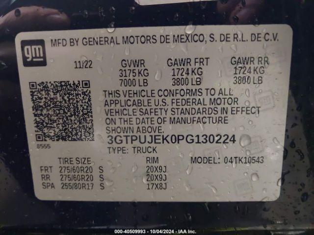 3GTPUJEK0PG130224 GMC Sierra 1500 4wd  Short Box Elevation With 3vl