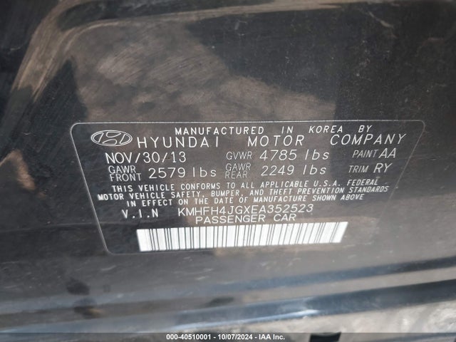 Hyundai Azera Limited 2014 KMHFH4JGXEA352523 Image 9