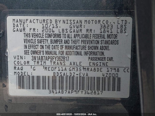 Nissan SENTRA SV 2015 3N1AB7AP9FY362817 Image 9
