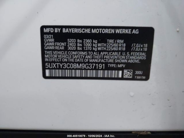 5UXTY3C08M9G37191 BMW X3 Sdrive30i