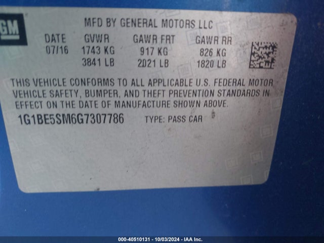 Chevrolet Cruze Lt Auto 2016 1G1BE5SM6G7307786 Image 9