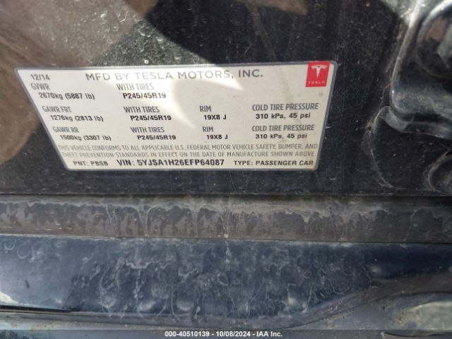 5YJSA1H26EFP64087 Tesla Model S P85d