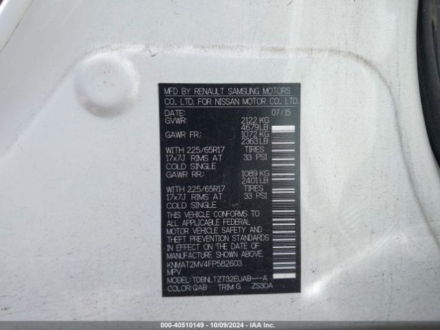 KNMAT2MV4FP582603 Nissan ROGUE SV