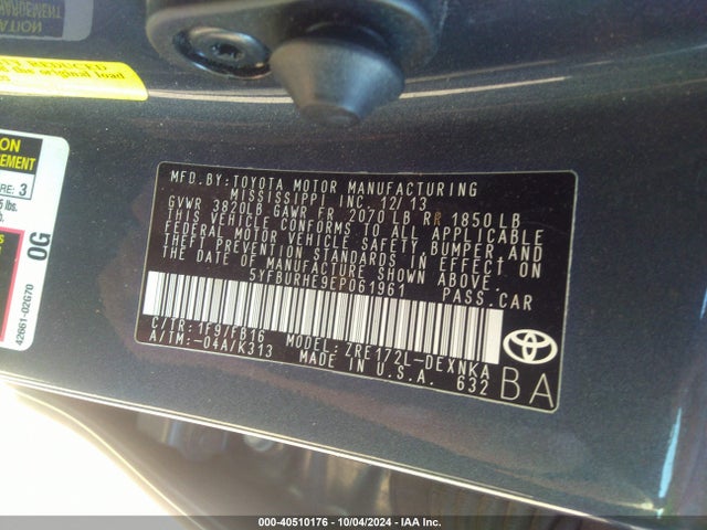 Toyota COROLLA LE 2014 5YFBURHE9EP061961 Image 9