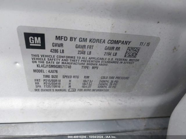 KL4CJ1SM9GB571740 Buick Encore Sport Touring