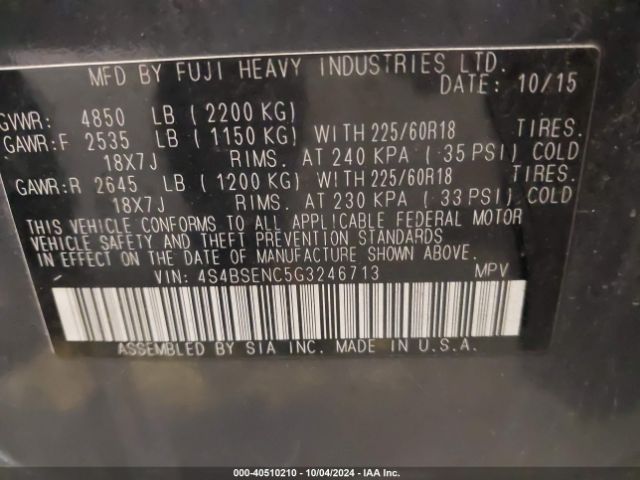 4S4BSENC5G3246713 Subaru Outback 3.6r Limited