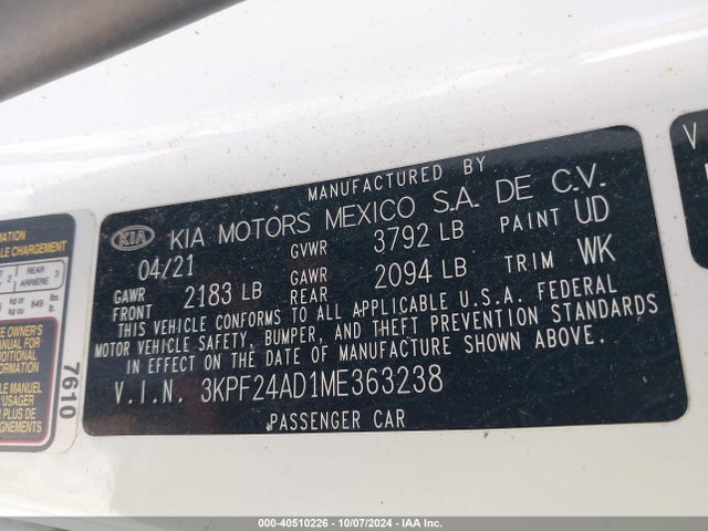 KIA Forte Lxs 2021 3KPF24AD1ME363238 Image 9