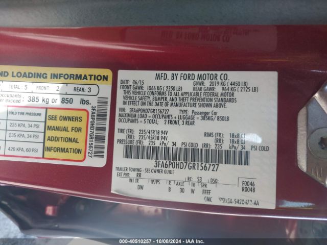 3FA6P0HD7GR156727 Ford FUSION SE