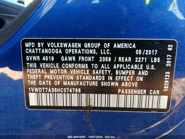 1VWDT7A35HC074788 Volkswagen Passat 1.8t R-line