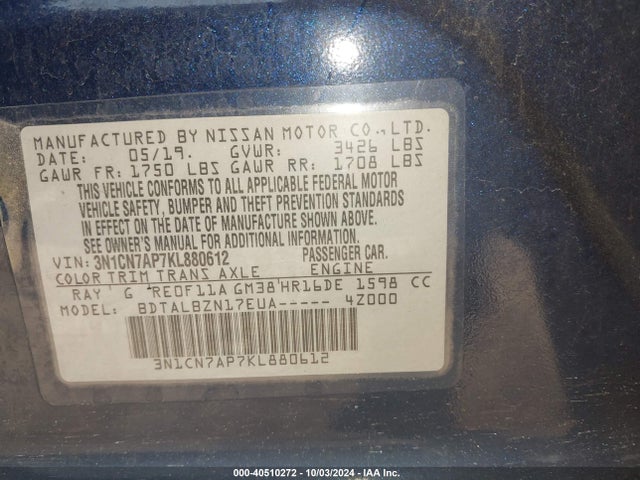 Nissan Versa 1.6 Sv 2019 3N1CN7AP7KL880612 Image 9
