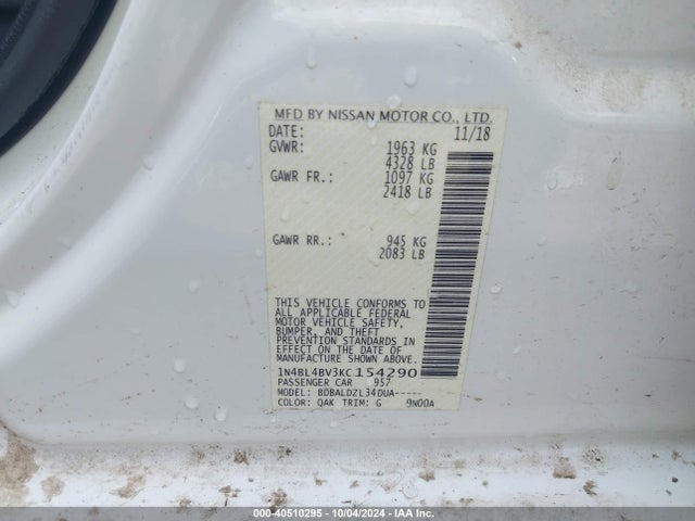 Nissan Altima 2.5 S 2019 1N4BL4BV3KC154290 Image 9