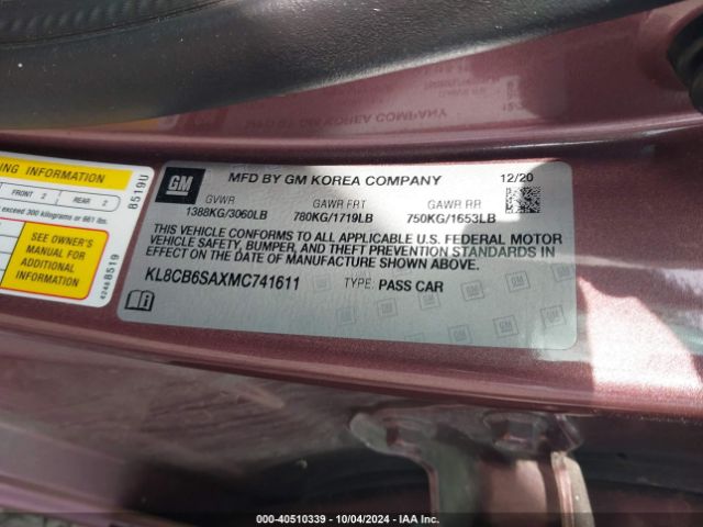 KL8CB6SAXMC741611 Chevrolet Spark Fwd Ls Automatic