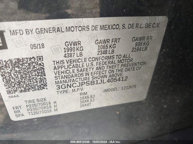 Chevrolet Trax Lt 2018 3GNCJPSB1JL405412 Image 9