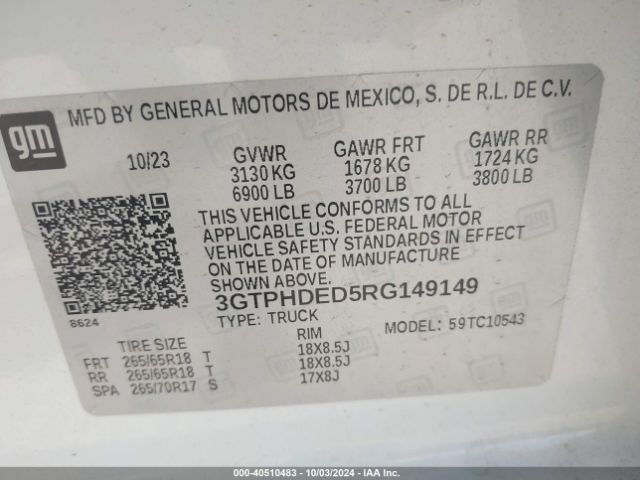 3GTPHDED5RG149149 GMC Sierra 1500 2wd  Short Box Slt