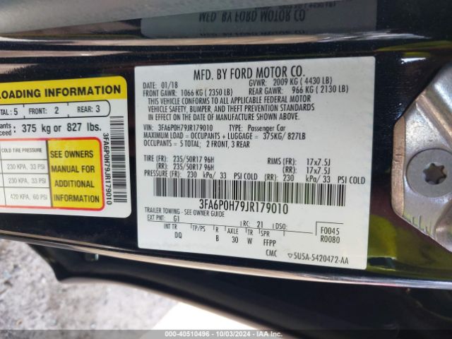 3FA6P0H79JR179010 Ford FUSION SE