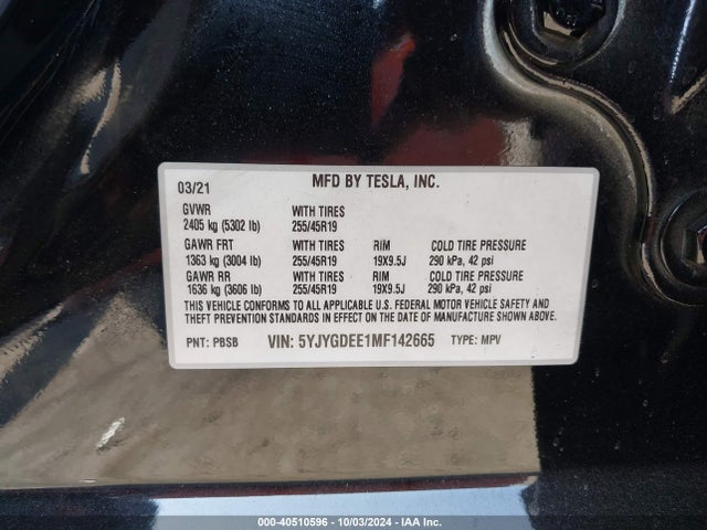 2021 TESLA MODEL Y 5YJYGDEE1MF142665 Photo 8