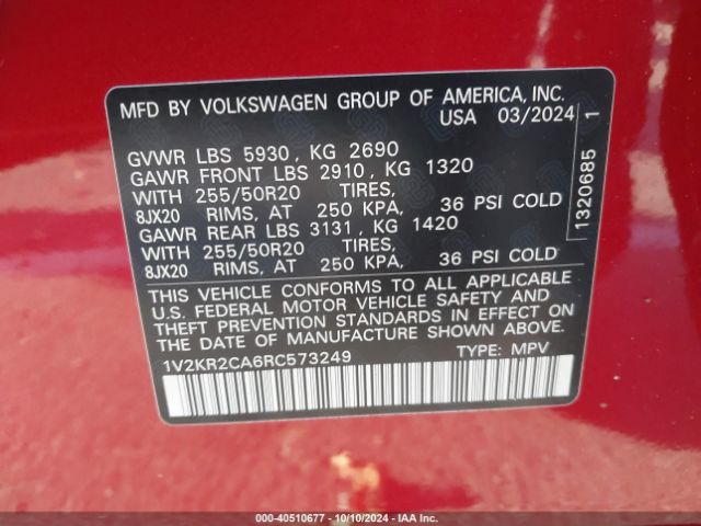 1V2KR2CA6RC573249 Volkswagen Atlas 2.0t Se W/technology