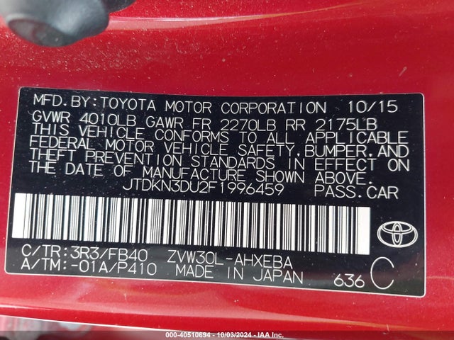 Toyota Prius 2015 JTDKN3DU2F1996459 Image 9
