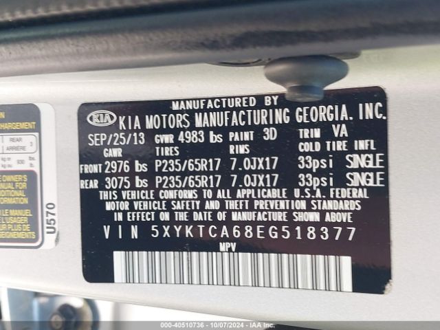 5XYKTCA68EG518377 KIA SORENTO LX