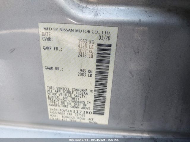 1N4BL4DV5LN317380 Nissan Altima Sv Fwd