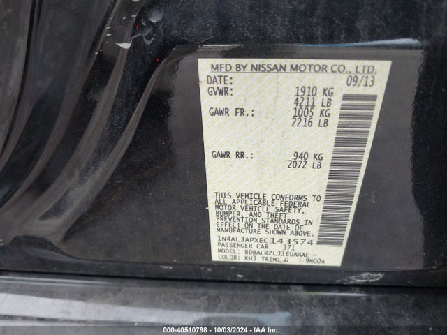 Nissan Altima 2.5 S 2014 1N4AL3APXEC143574 Image 9