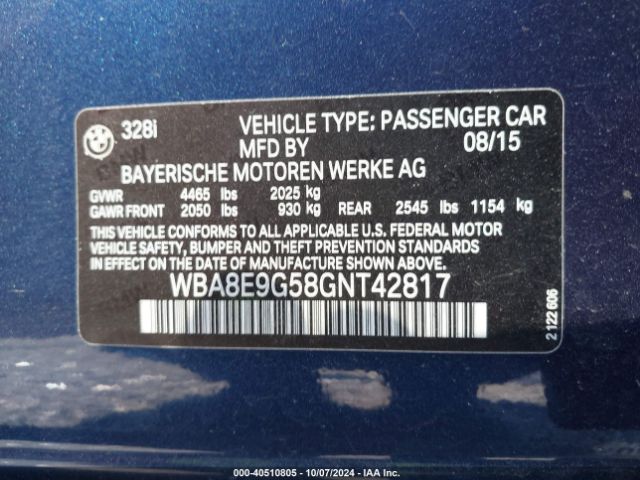 WBA8E9G58GNT42817 BMW 328I