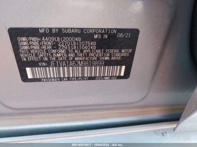 JF1VA1A62M9819899 Subaru WRX