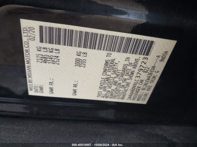 Nissan Maxima Sl Xtronic Cvt 2020 1N4AA6DVXLC379723 Image 9