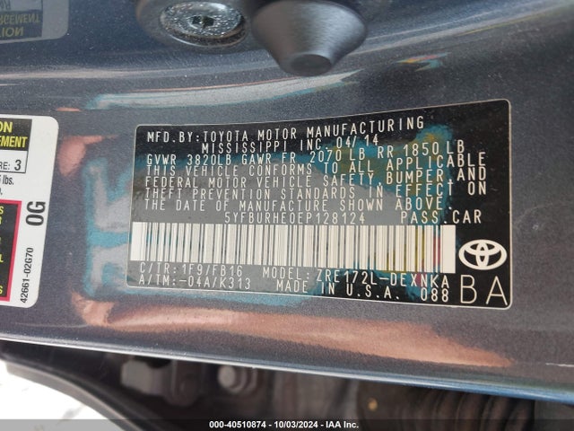 Toyota Corolla Le Plus 2014 5YFBURHE0EP128124 Image 9