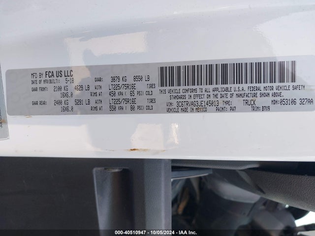 3C6TRVAG3JE145013 RAM Promaster 1500 Low Roof 136 Wb