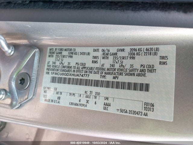 Ford ESCAPE SE 2017 1FMCU0GDXHUA74777 Image 9