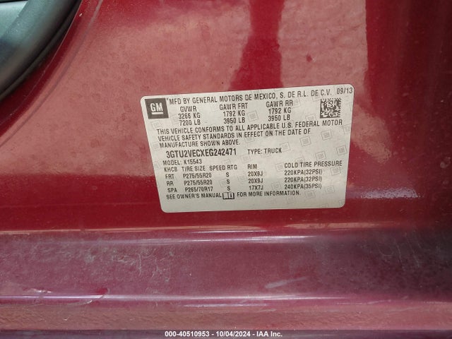 GMC Sierra 1500 Slt 2014 3GTU2VECXEG242471 Image 9