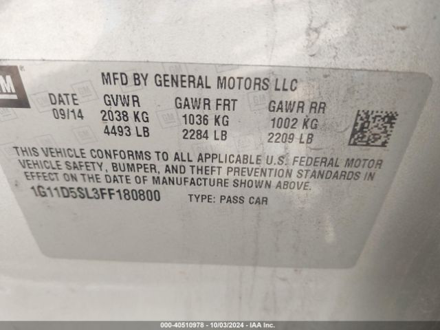 1G11D5SL3FF180800 Chevrolet MALIBU 2LT