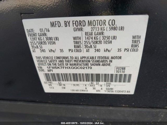 Ford Explorer Limited 2016 1FM5K7FHXGGC02170 Image 9