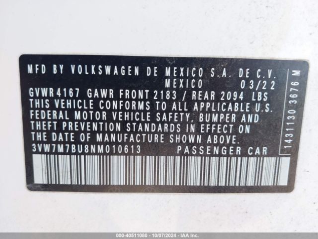 3VW7M7BU8NM010613 Volkswagen Jetta 1.5t Se