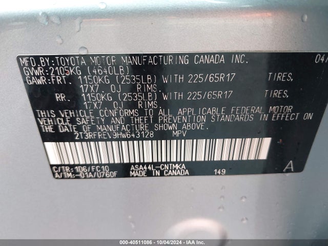 Toyota Rav4 Xle 2017 2T3RFREV9HW643128 Image 9