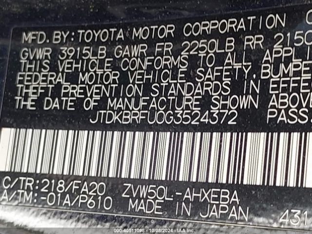 JTDKBRFU0G3524372 Toyota Prius Two
